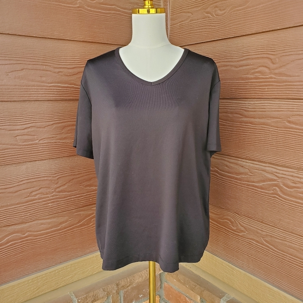 Susan Graver Essential Black V-Neck Women's Short Sleeve Top Size XL